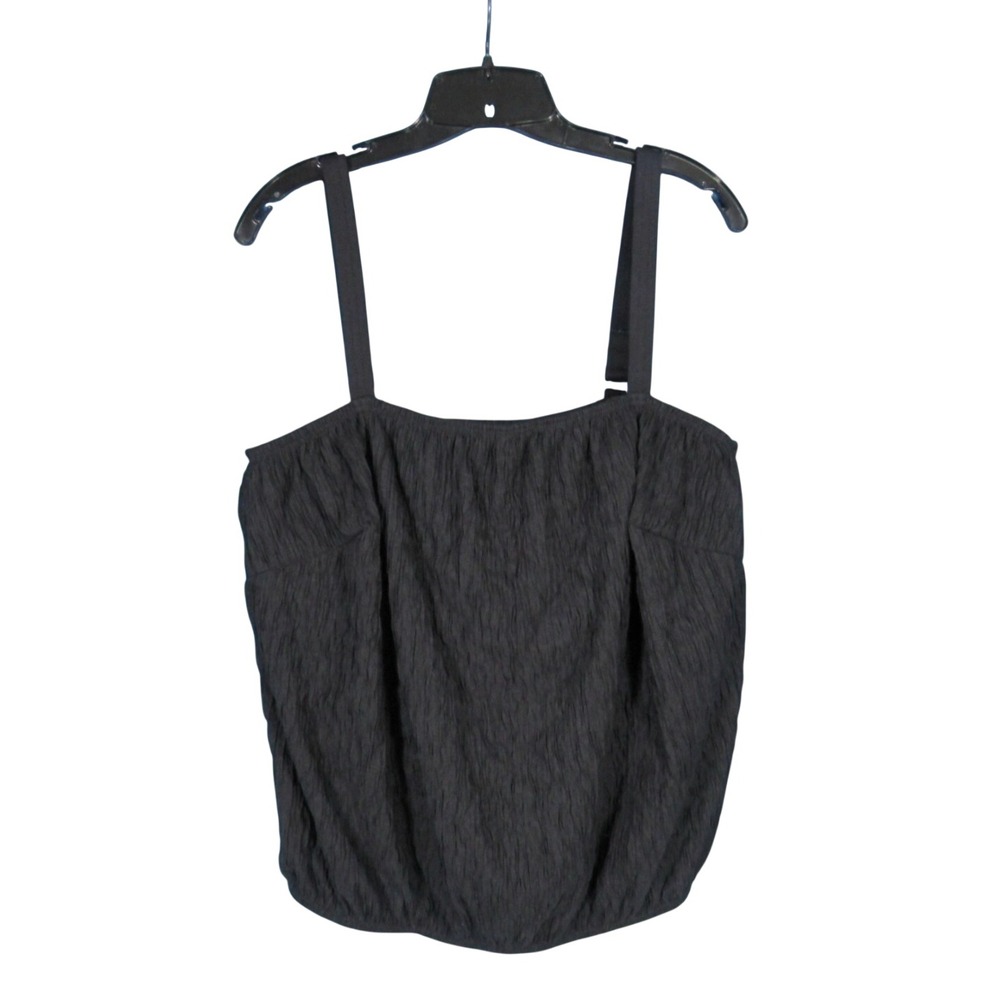 VTG ROBBY LEN Black TEXTURED KNIT Lined ELASTIC TRIM Swim Beach TANKINI TOP 24W